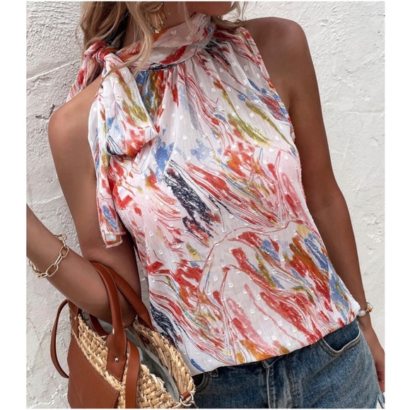 BellanBlue Tops - Tie dye Swiss Dot Halter Top